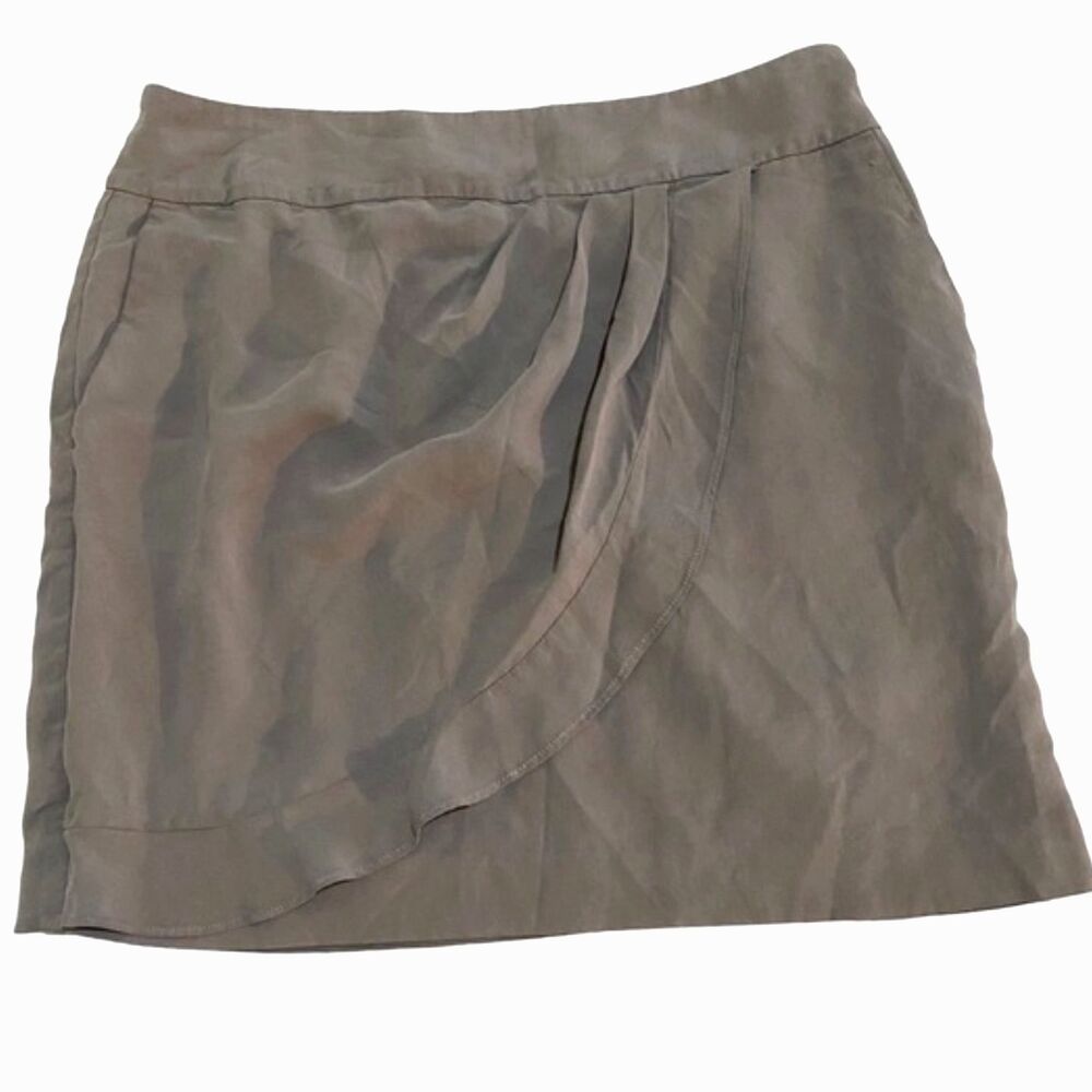 Ann Taylor LOFT Silk Mini Skirt Womens 4 Petite Gray Career Soft Girl Lined Zip